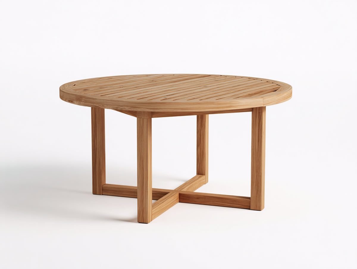 Mesas de jardín mesa de exterior de madera natural 150x150x75 cm - madera natural - estilo moderno con tablero redondo de listones