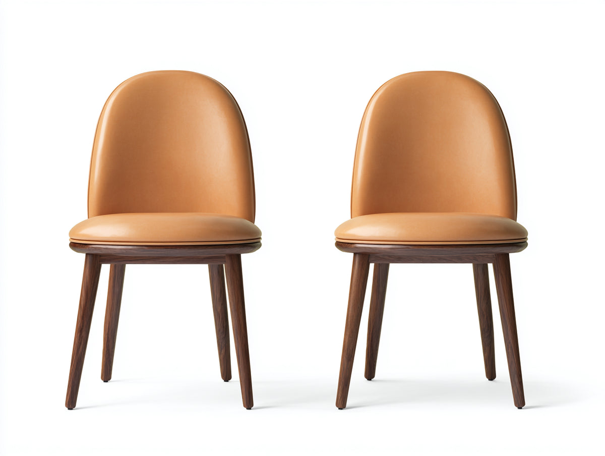 Sillas de comedor tapizadas efecto cuero 52x48x82 cm - marrón coñac y madera oscura - juego de 2 estilo moderno