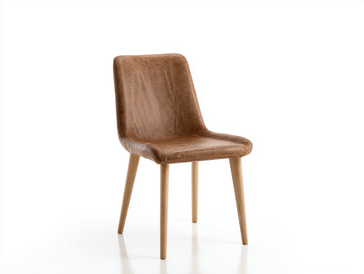 Sillas de comedor tapizadas 48 x 56 x 86 cm - marrón-madera natural - estilo moderno con respaldo curvado