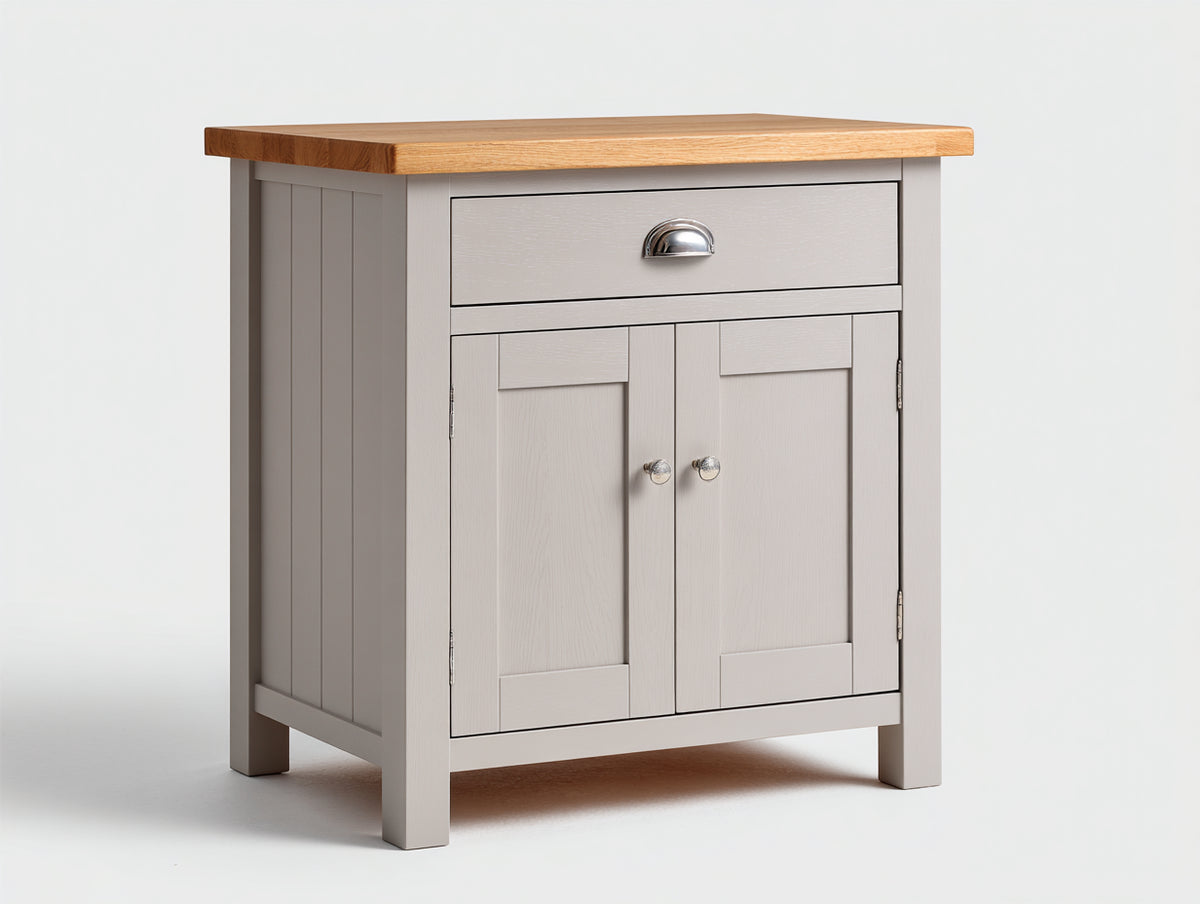 Aparadores de madera 90 x 45 x 95 cm - gris claro y madera natural - 2 puertas y 1 cajón de estilo rústico