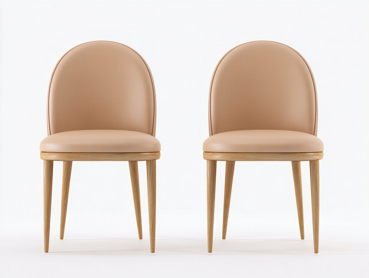 Sillas de comedor silla de comedor tapizada en piel sintética 45x50x85 cm - beige-madera natural - estilo moderno con respaldo curvo