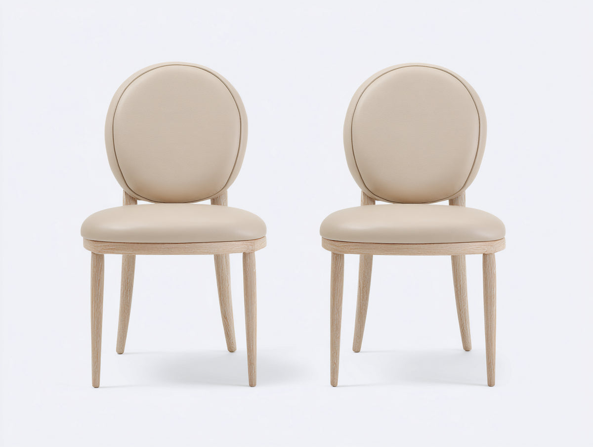 Sillas de comedor tapizadas 50 x 55 x 88 cm - beige-madera natural - estilo clásico con respaldo redondo