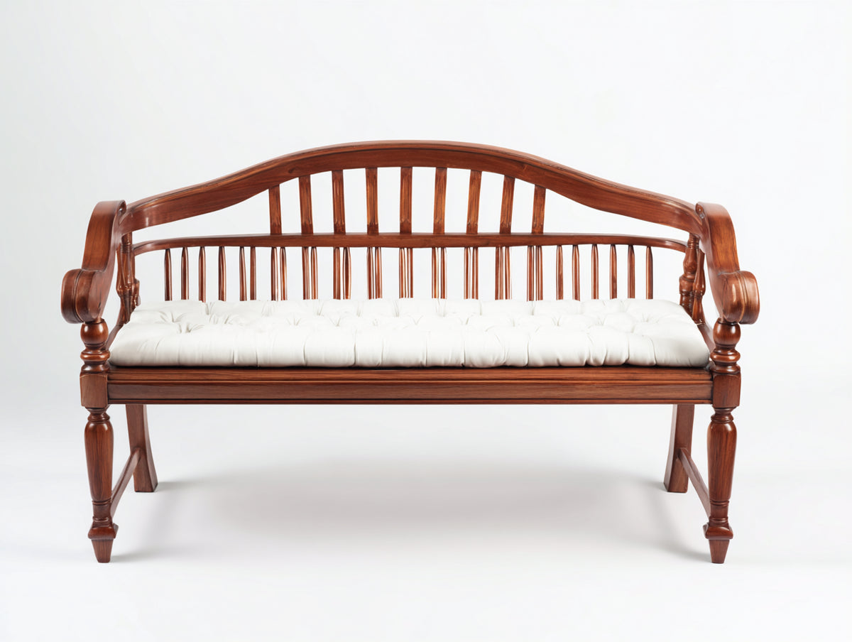 Bancos de jardín de madera 150 x 62 x 92 cm - marrón y blanco - banco de 3 plazas con respaldo curvo y reposabrazos