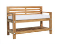 Bancos de jardín de madera 125 x 60 x 92 cm - madera natural y blanco - banco de 2 plazas con respaldo de listones y estante inferior