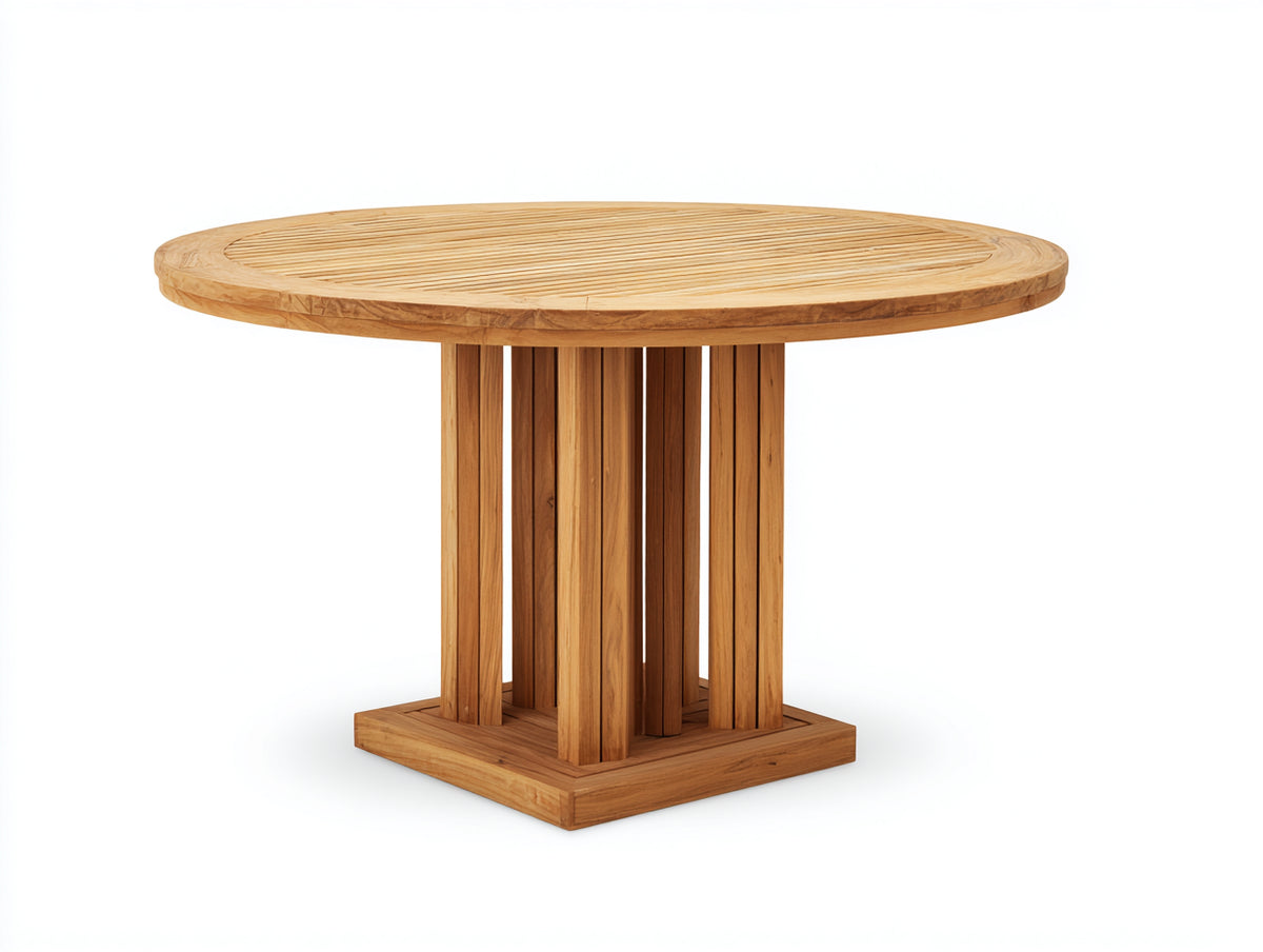 Mesas de jardín 120 x 120 x 75 cm - Madera natural - Mesa redonda con base central de listones