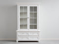 Vitrinas de madera de ingeniería y vidrio 100x42x190 cm - blanco - 2 puertas y 4 cajones estilo clásico