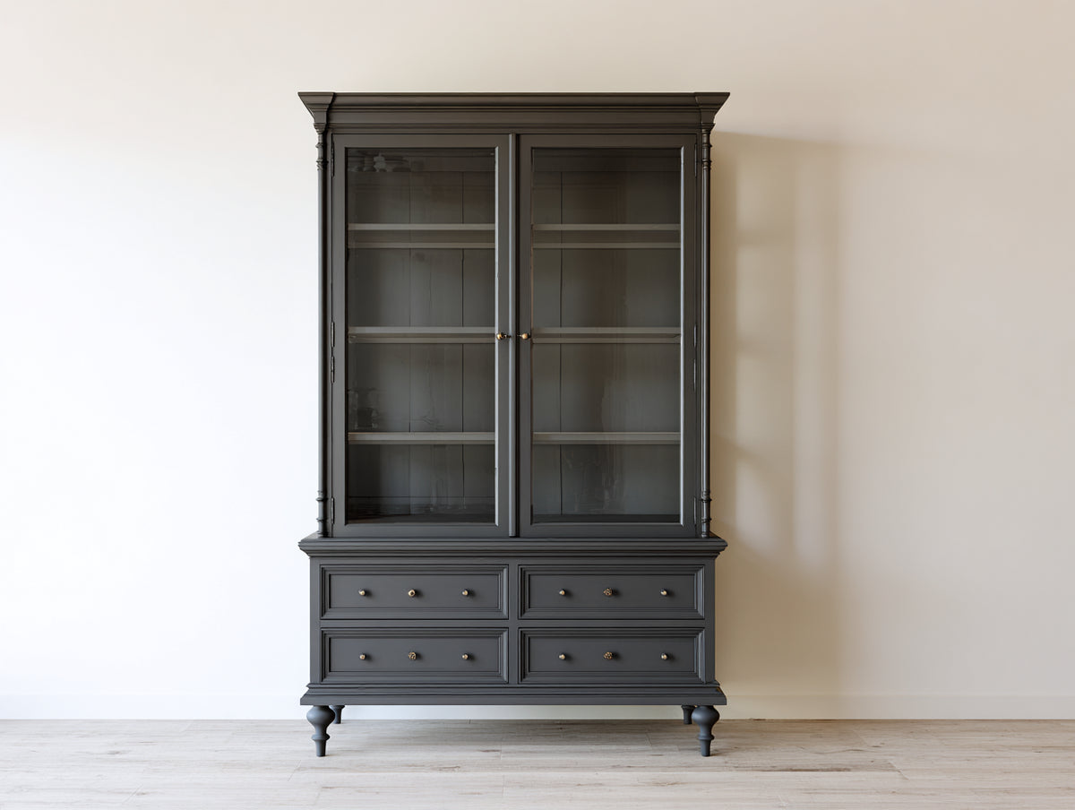 Vitrinas vitrina de madera MDF 120x40x200 cm - negro - estilo clásico con puertas de cristal y cajones