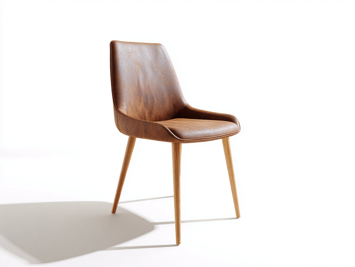Sillas de comedor silla de comedor tapizada en piel sintética 50x55x85 cm - marrón-madera natural - estilo moderno con respaldo ergonómico