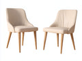 Sillas de comedor 52 x 58 x 84 cm - Beige y madera natural - Juego de 2 sillas tapizadas con respaldo envolvente