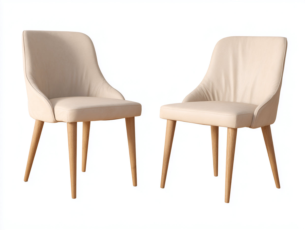 Sillas de comedor 52 x 58 x 84 cm - Beige y madera natural - Juego de 2 sillas tapizadas con respaldo envolvente