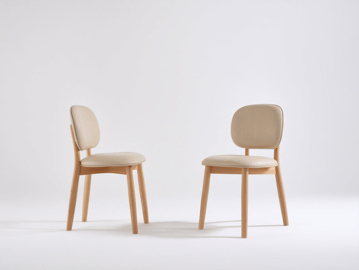 Sillas de comedor 48 x 54 x 82 cm - Beige y madera natural - Juego de 2 sillas tapizadas con respaldo acolchado