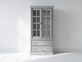 Vitrinas de madera 100 x 45 x 190 cm - gris claro - estilo clásico con puertas de cristal y cajones