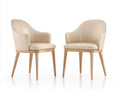 Sillas de comedor tapizadas efecto cuero 60x61x82 cm - beige y madera natural - juego de 2 con reposabrazos estilo moderno