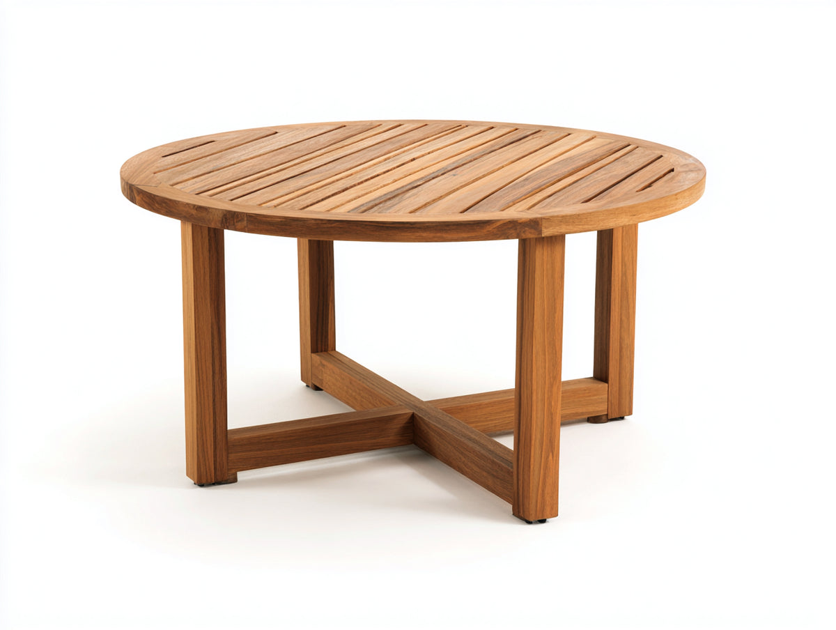 Mesas de jardín de madera 120 x 120 x 75 cm - madera natural - mesa redonda con tablero de listones y base reforzada