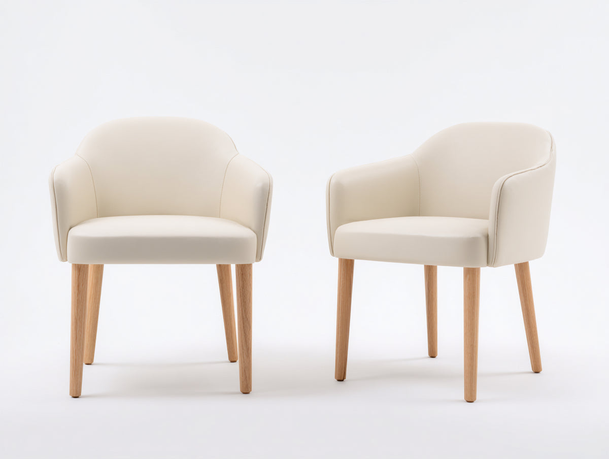Sillas de comedor tapizadas 58 x 60 x 82 cm - beige y madera natural - juego de 2 con reposabrazos y diseño moderno